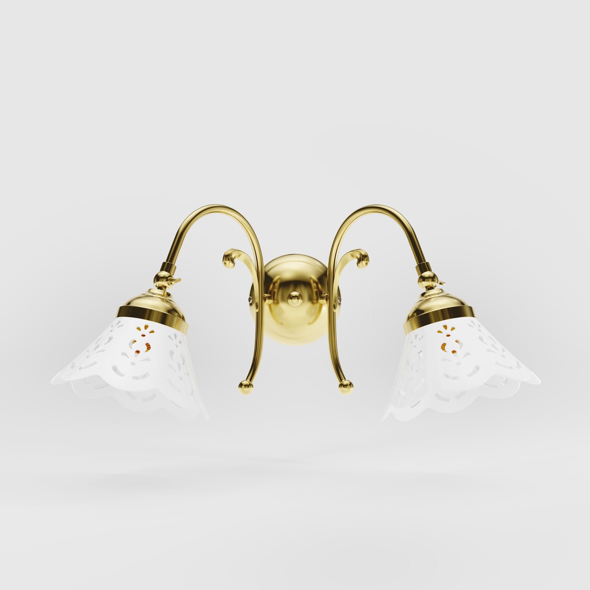 Brass wall lamp with two decorative ceramic shades, classic style Zefira by Ghidini 1849 - Finish: OLV Polished Brass