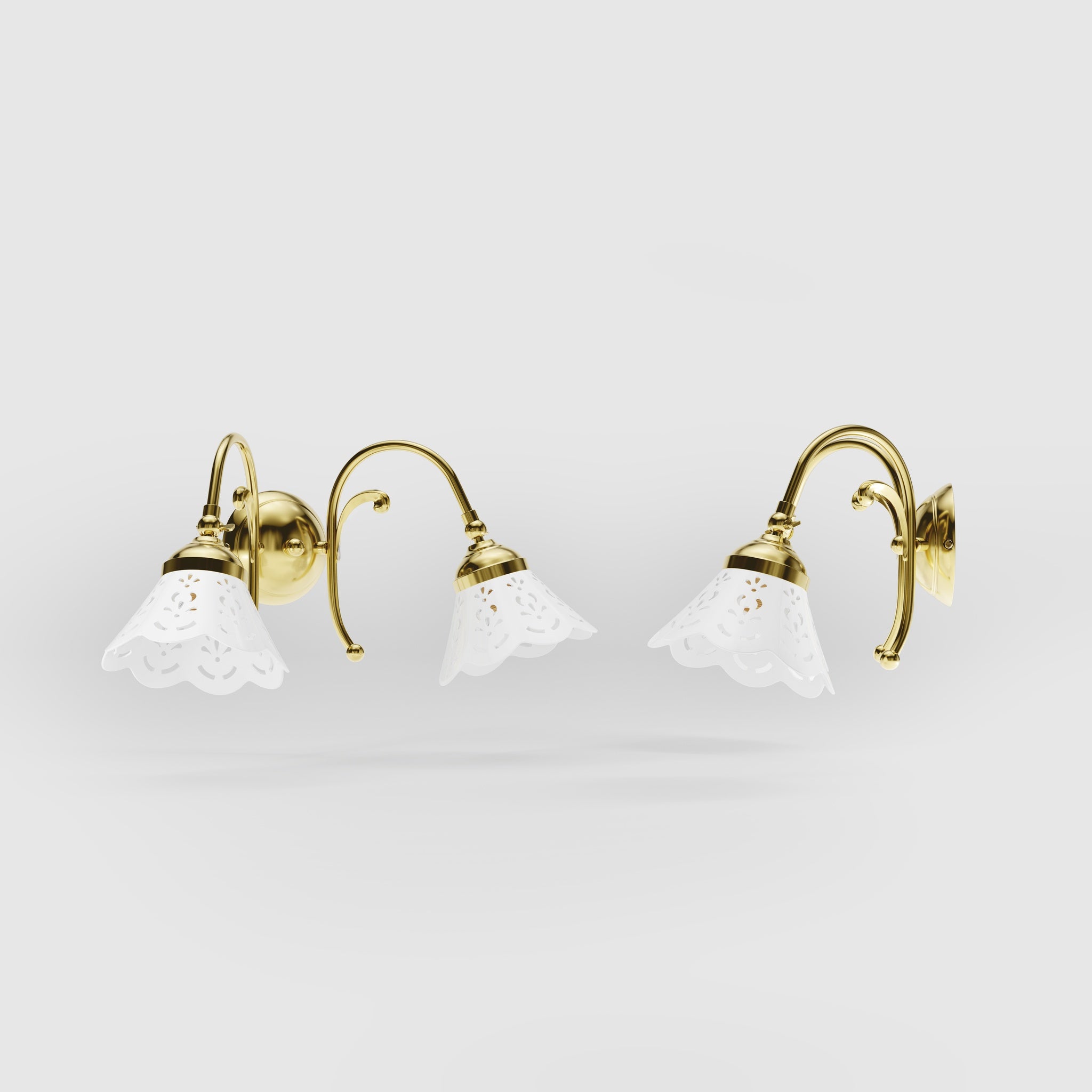 Brass wall lamp with two decorative ceramic shades, classic style Zefira by Ghidini 1849 - Finish: OLV Polished Brass