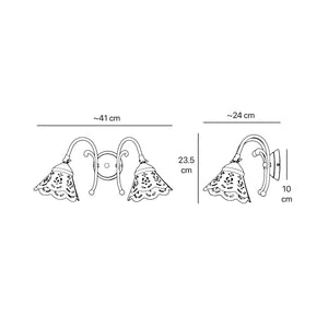 Brass wall lamp with two decorative ceramic shades, classic style Zefira by Ghidini 1849