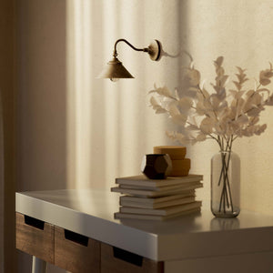 Retro brass wall lamp with articulated arm and adjustable conical shade for directional vintage lighting by Ghidini 1849 - Finish: OAS Antique Brass