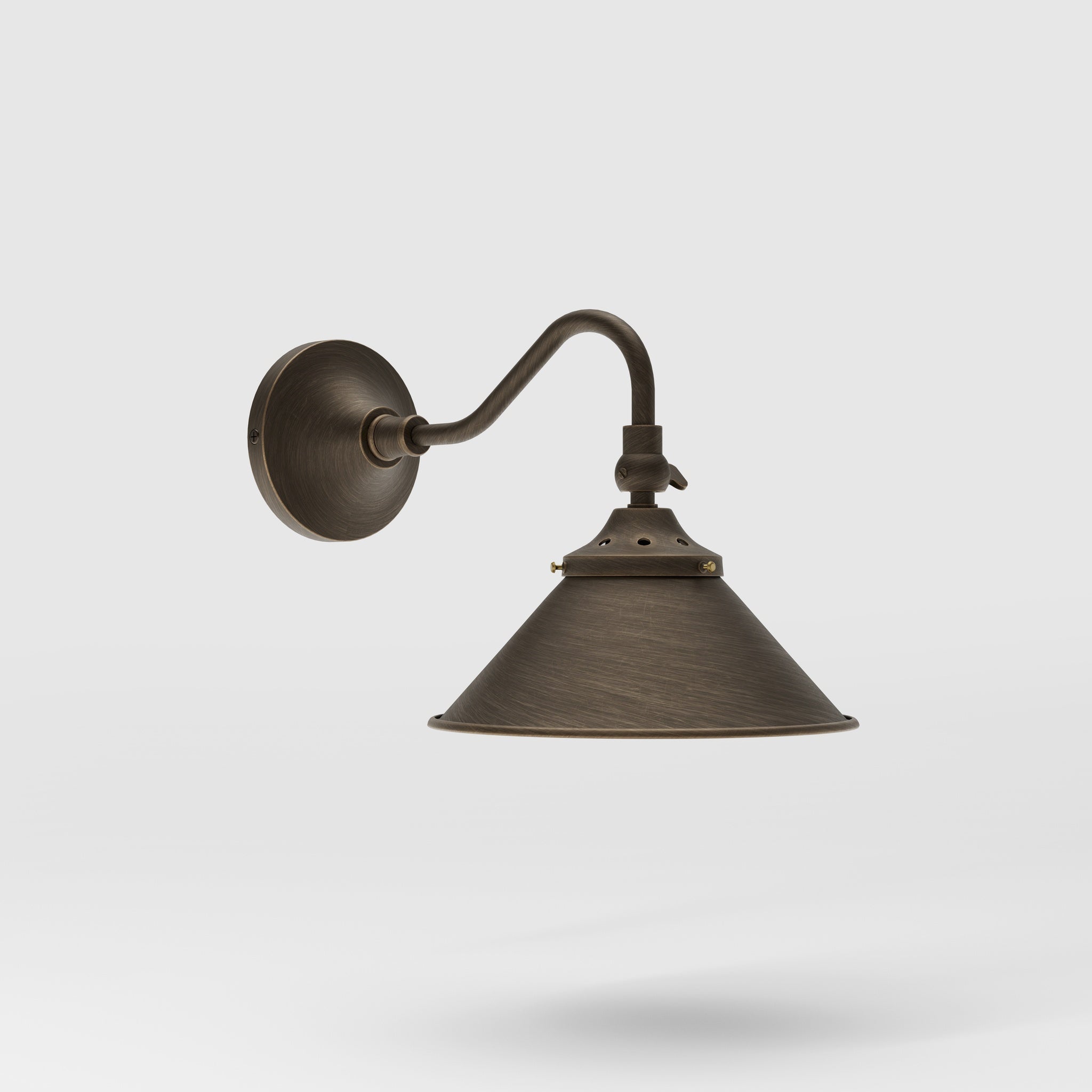 Retro brass wall lamp with articulated arm and adjustable conical shade for directional vintage lighting by Ghidini 1849 - Finish: OBM Bronze Satin Matt Brass