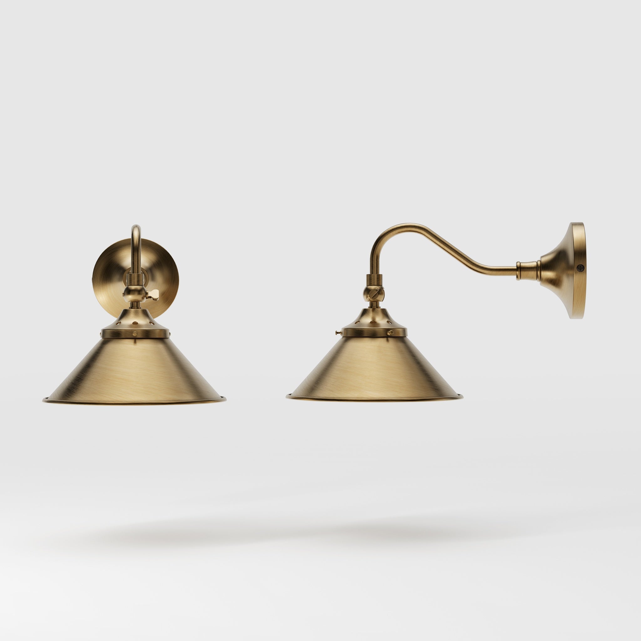 Retro brass wall lamp with articulated arm and adjustable conical shade for directional vintage lighting by Ghidini 1849 - Finish: OBS Bronze Satin Brass