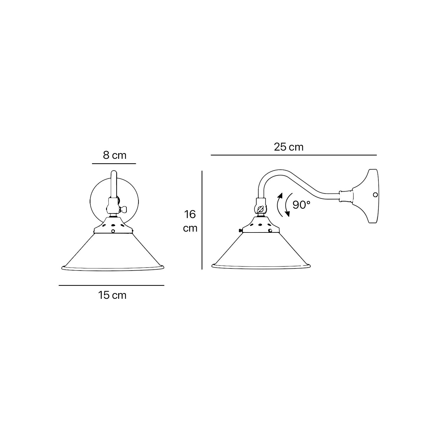 Retro brass wall lamp with articulated arm and adjustable conical shade for directional vintage lighting by Ghidini 1849