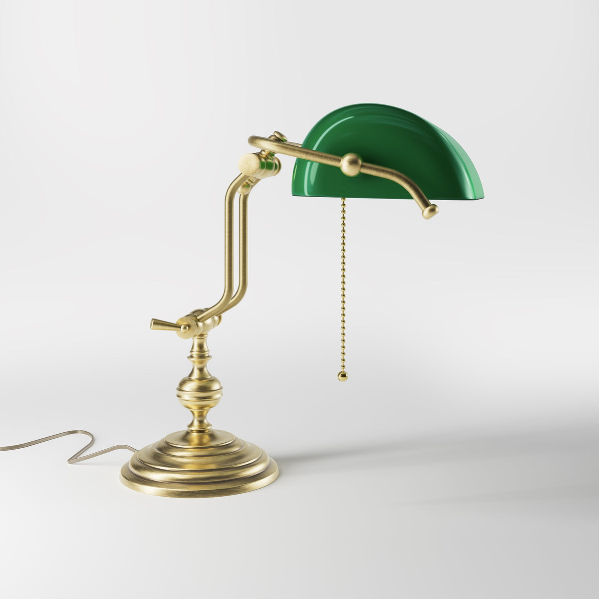 Banker’s Lamp in Brass with Green Shade Adjustable - OBV Bronze Satin Light Brass