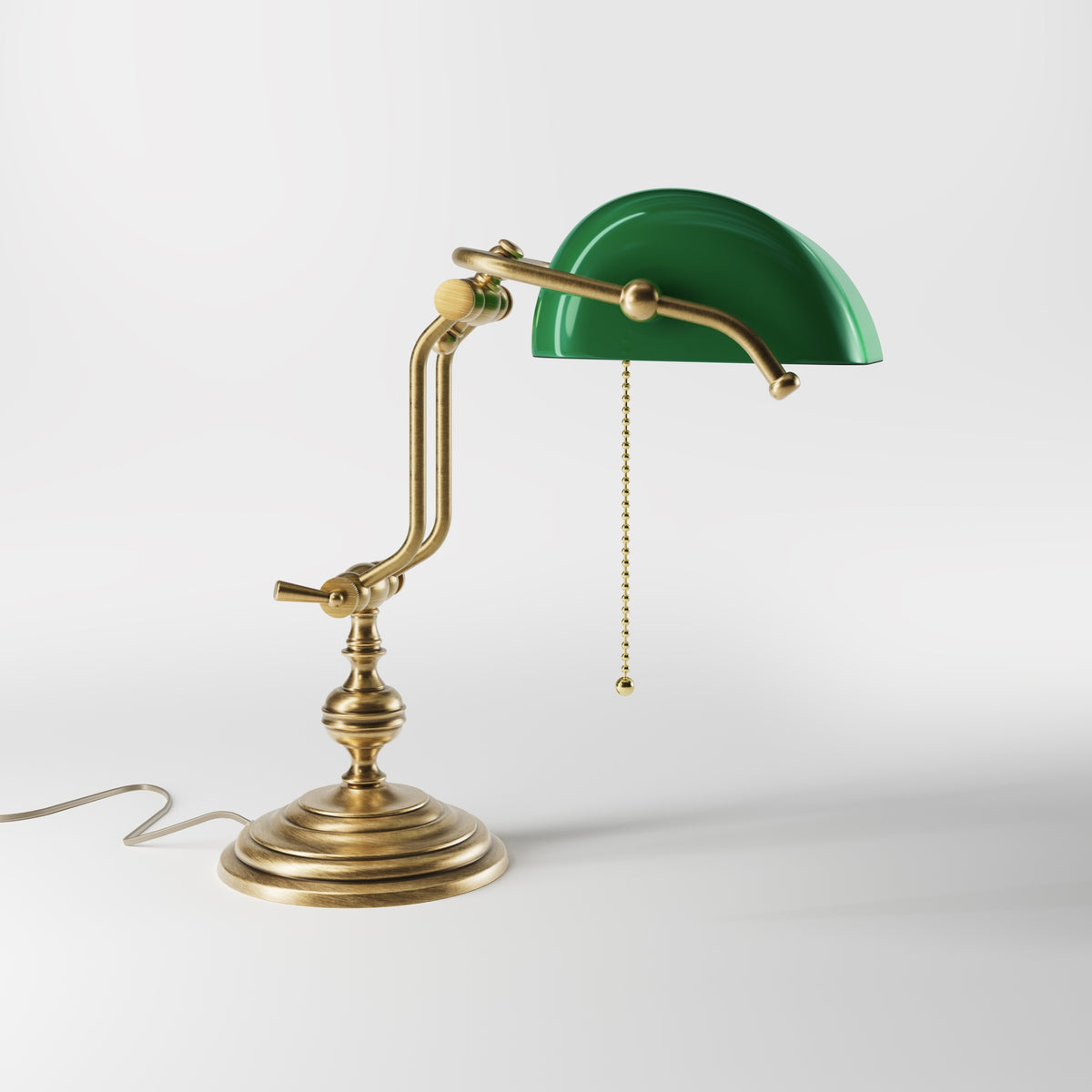 Banker’s Lamp in Brass with Green Shade Adjustable - OBS Bronze Satin Brass