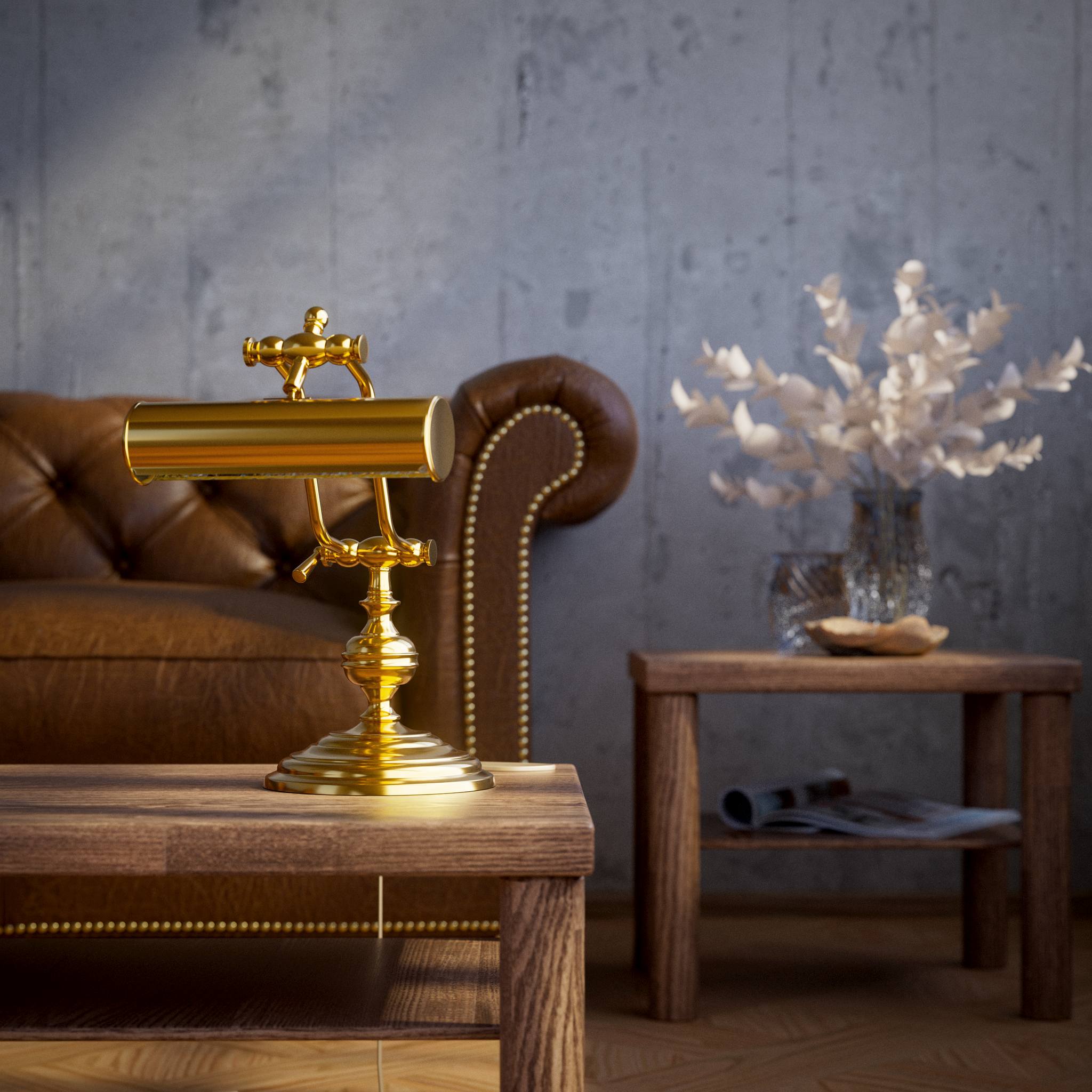 Brass study lamp with adjustable cylindrical shade on turned base with concentric moldings and dual joint system by Ghidini 1849 - Finish: ORO 24K Gold Plated