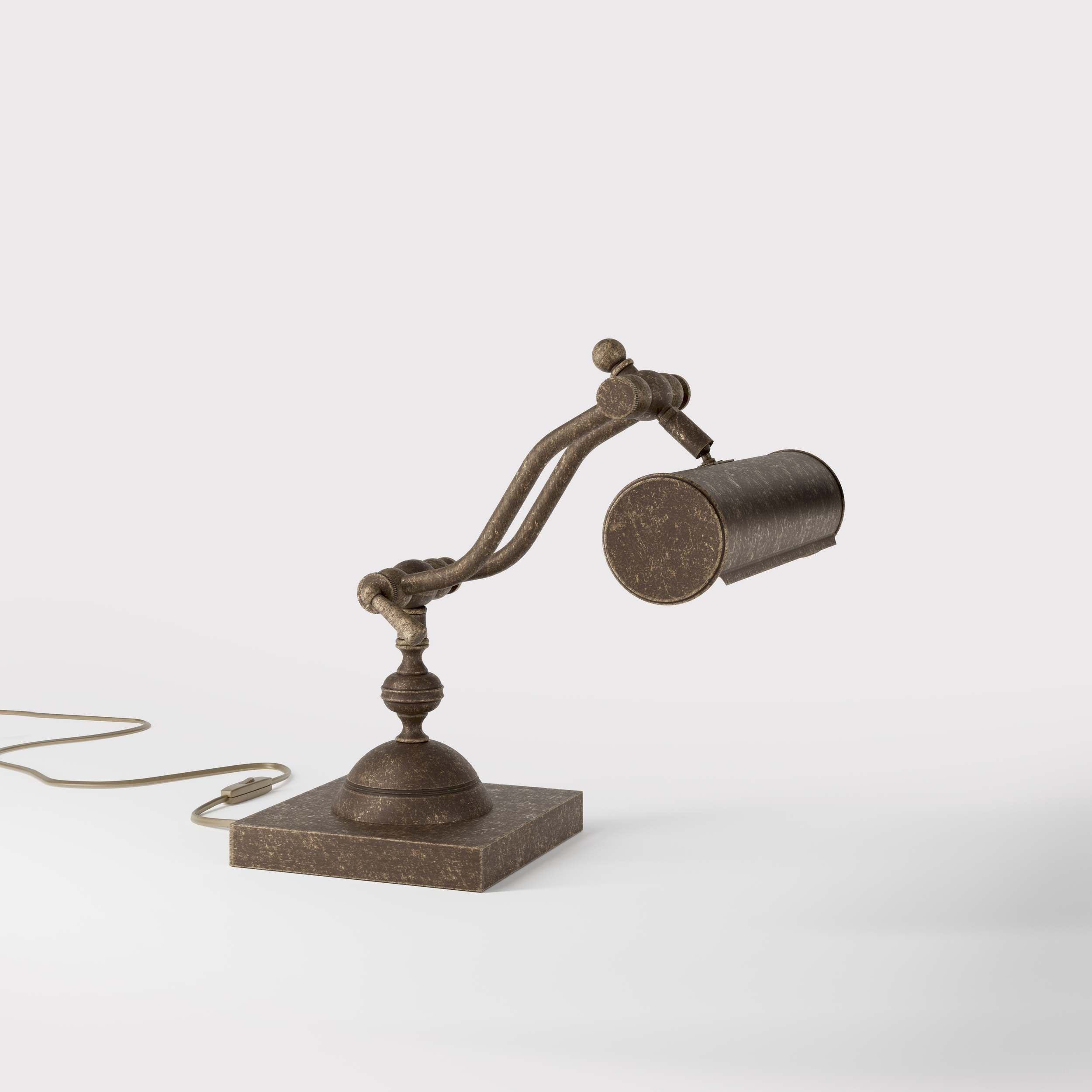 Articulated brass table lamp with adjustable arms and cylindrical shade industrial style for desk lighting by Ghidini 1849 - Finish: OAS Antique Brass