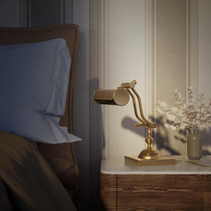 Articulated brass table lamp with adjustable arms and cylindrical shade industrial style for desk lighting by Ghidini 1849 - Finish: OBS Bronze Satin Brass