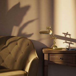 Articulated brass table lamp with adjustable arms and cylindrical shade industrial style for desk lighting by Ghidini 1849 - Finish: OLV Polished Brass