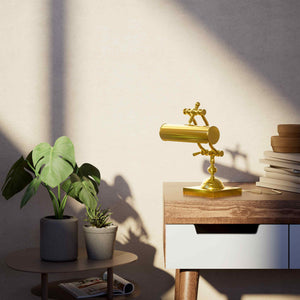 Articulated brass table lamp with adjustable arms and cylindrical shade industrial style for desk lighting by Ghidini 1849 - Finish: ORO 24K Gold Plated