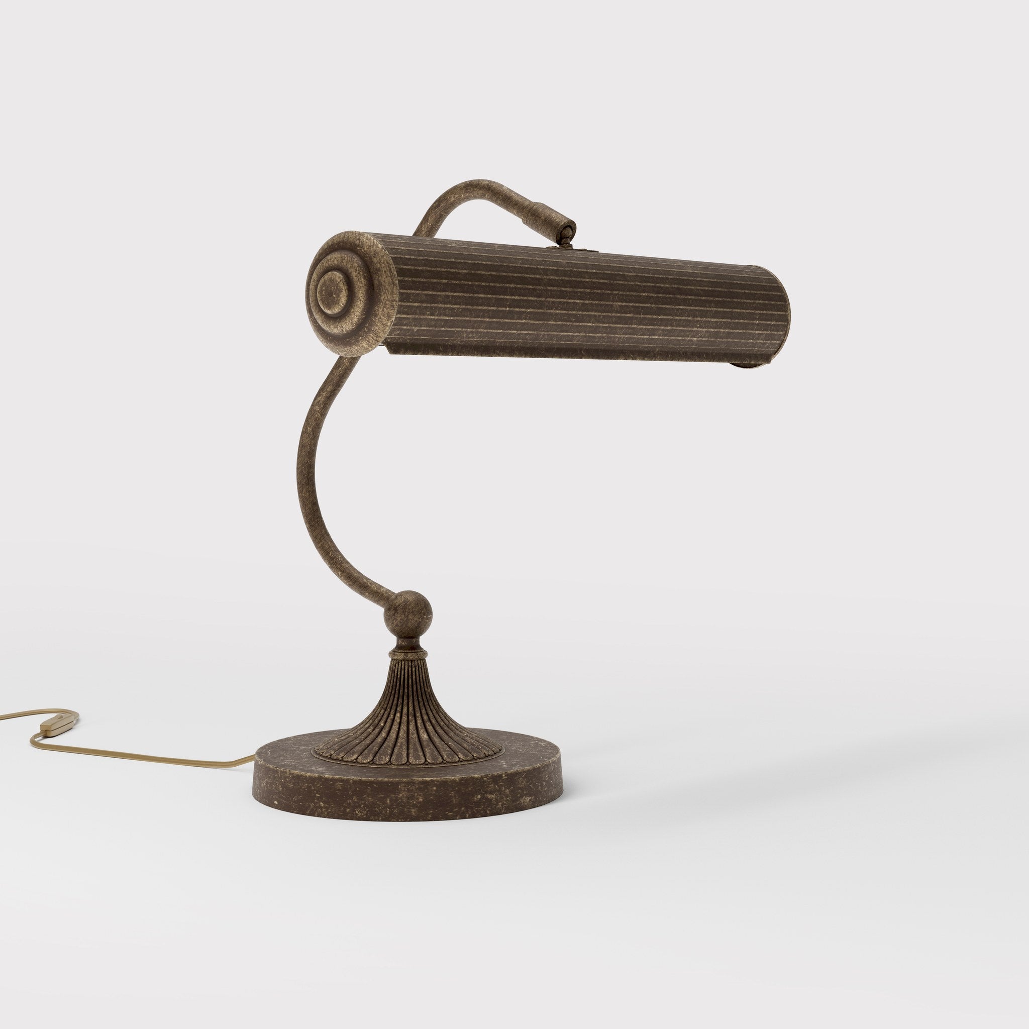 Art Deco brass table lamp with fluted cylindrical shade and adjustable joint on radially ribbed base by Ghidini 1849 - Finish: OAS Antique Brass