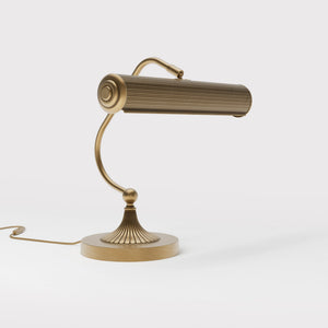 Art Deco brass table lamp with fluted cylindrical shade and adjustable joint on radially ribbed base by Ghidini 1849 - Finish: OBS Bronze Satin Brass