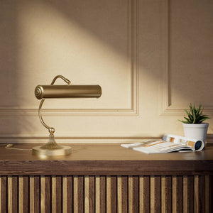 Art Deco brass table lamp with fluted cylindrical shade and adjustable joint on radially ribbed base by Ghidini 1849 - Finish: OBS Bronze Satin Brass