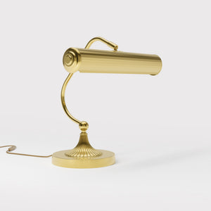 Art Deco brass table lamp with fluted cylindrical shade and adjustable joint on radially ribbed base by Ghidini 1849 - Finish: OLV Polished Brass