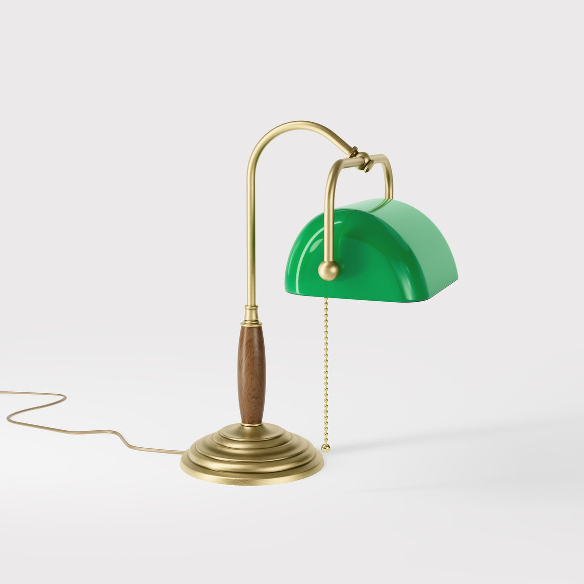Nostalgie Schreibtischleuchte Mit Holzgriff Zugkette - OBV Satin Bronze Leichte