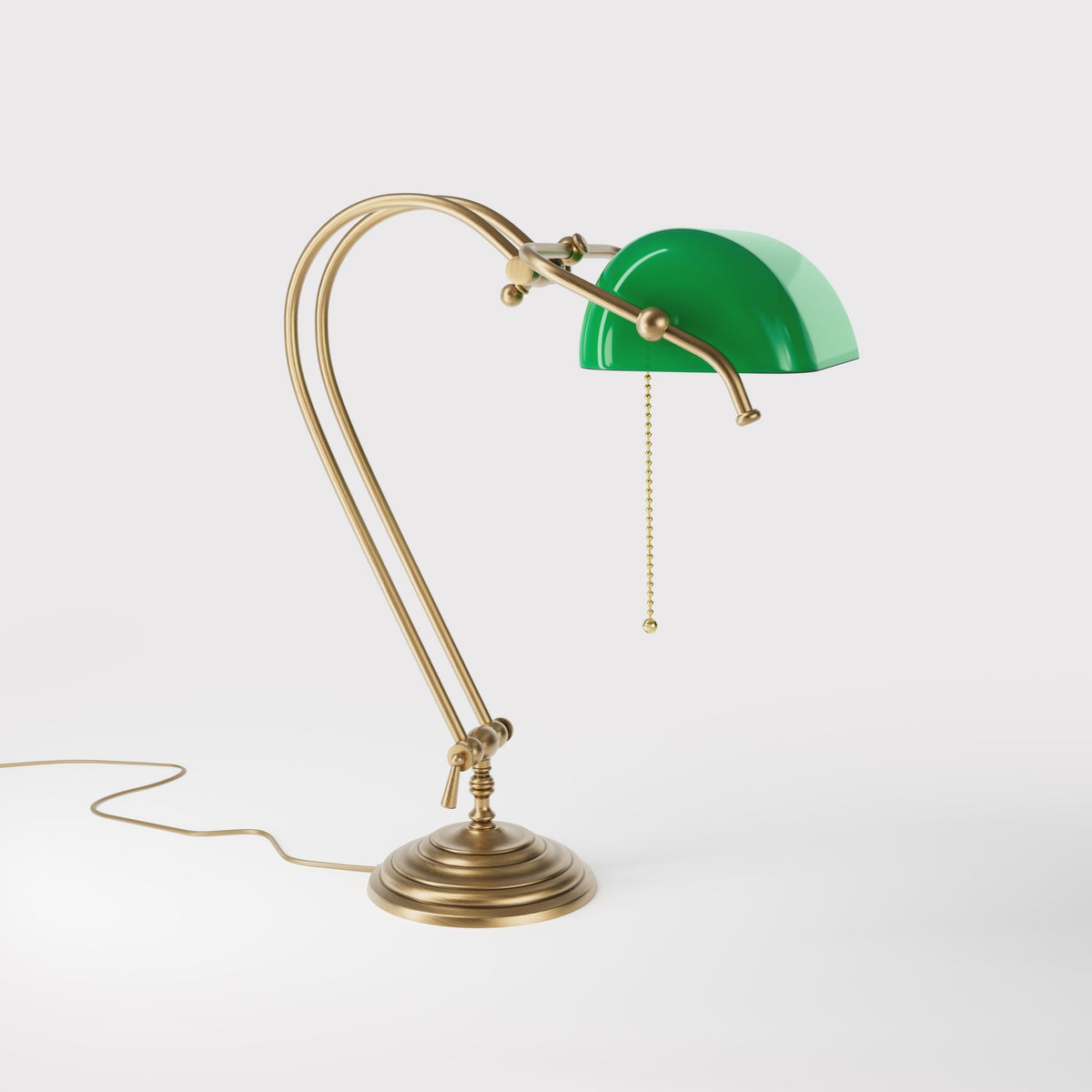 Lampe de Banquier Classique Avec Abat-jour Vert - OBS Bronze Laiton Satiné