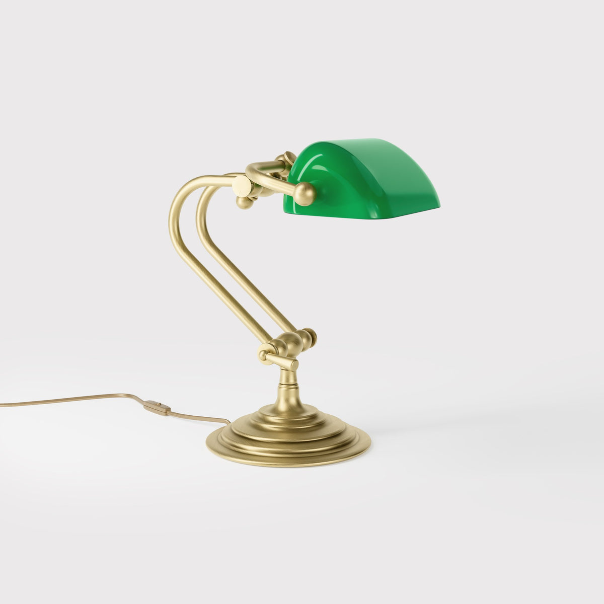 Mini Banker's Lamp With Green Glass Shade - OBV Bronze Satin Light Brass