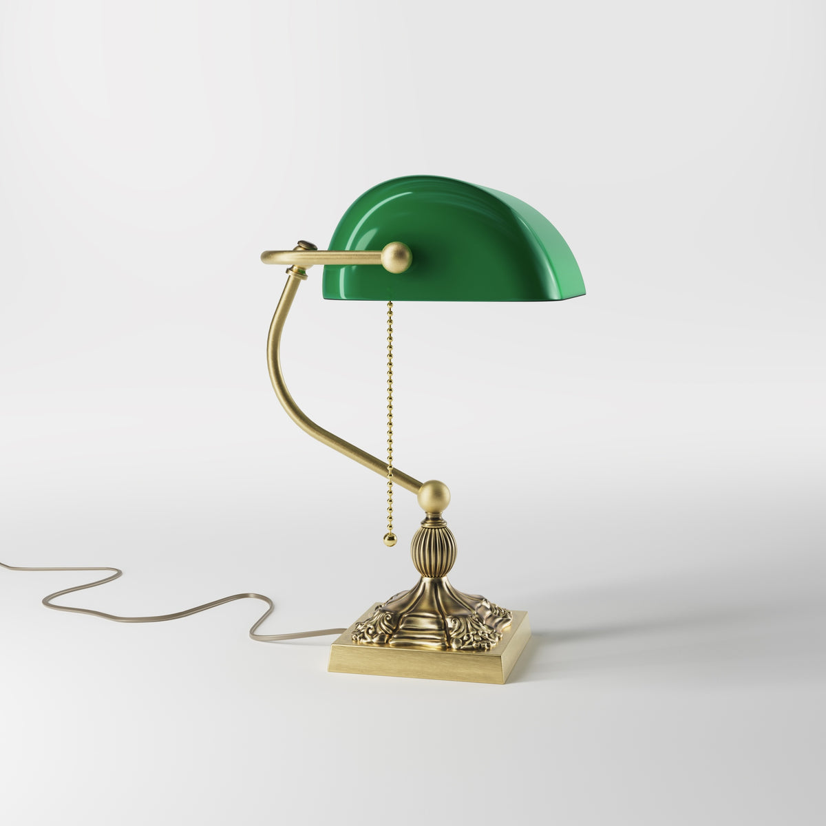 Banker’s Lamp In Brass With Green Shade - OBV Bronze Satin Light Brass