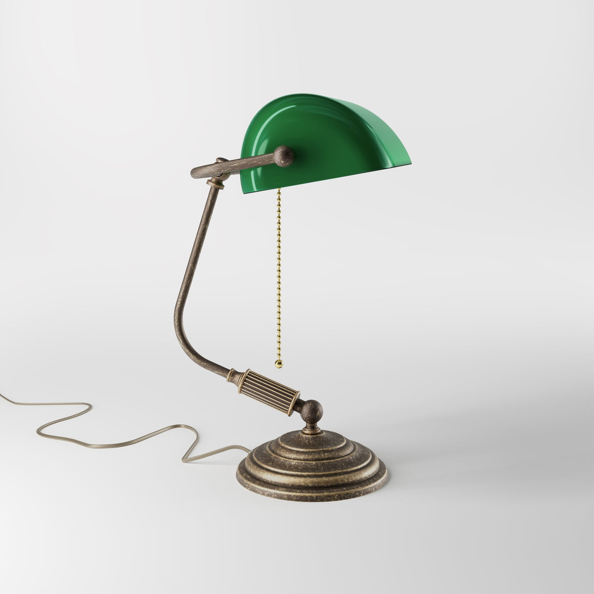 Lampe Churchill en Laiton avec Abat-Jour Vert - OAS Laiton Antique