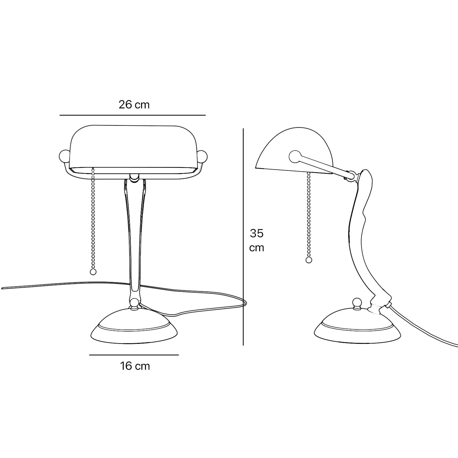 Classic table lamp with white glass shade decorated brass stem shaped circular base and pull chain by Ghidini 1849