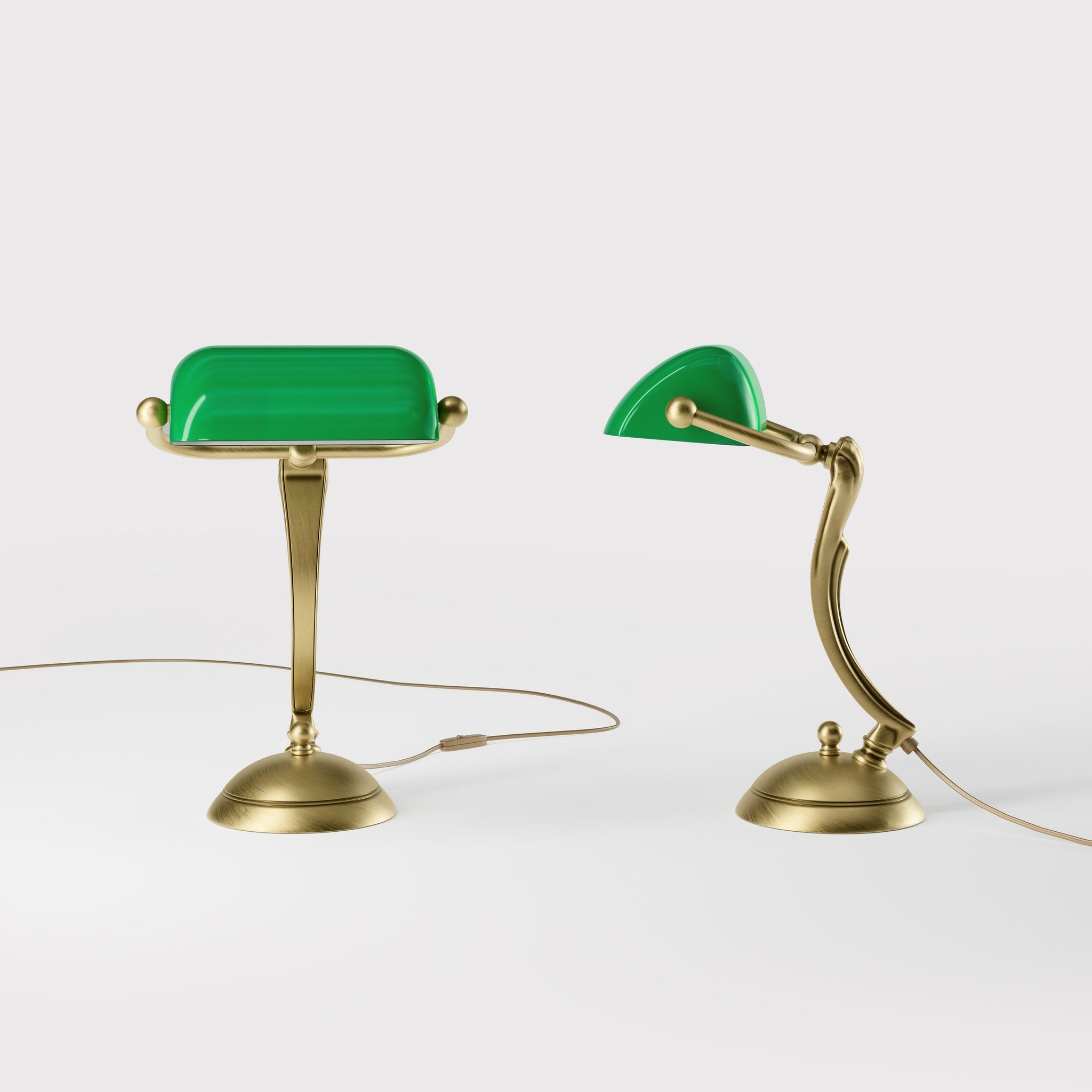 Small classic lamp with green glass shade decorated brass stem shaped circular base elegant design by Ghidini 1849 | Finish: OBV Bronze Satin Light Brass