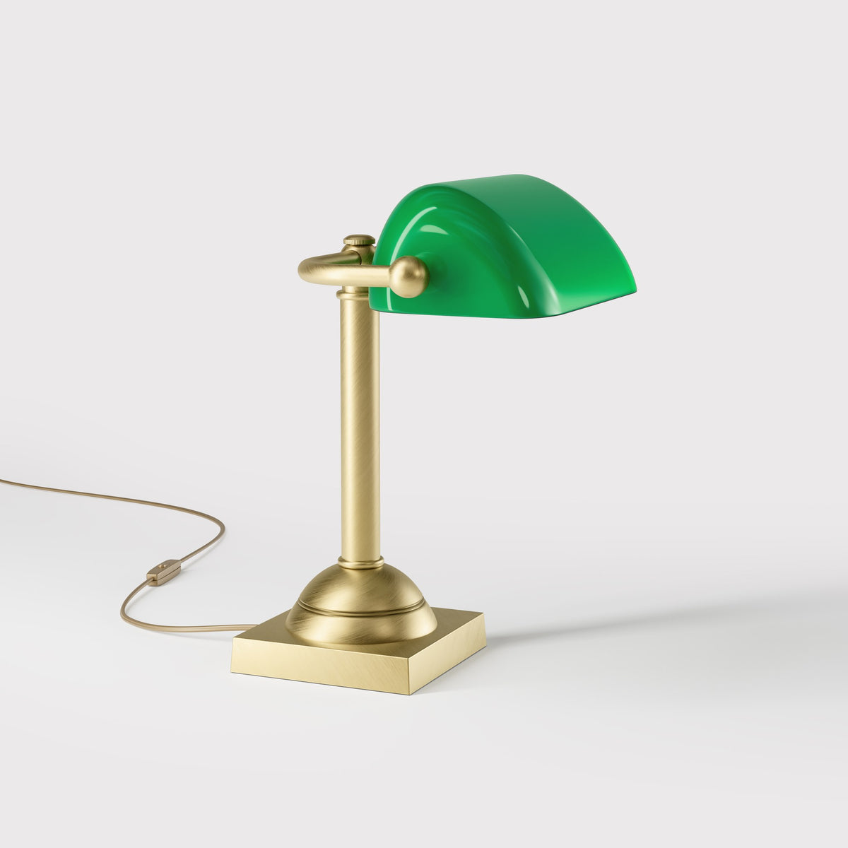 Compact Banker's Lamp with Green Glass Shade - OBV Bronze Satin Light Brass