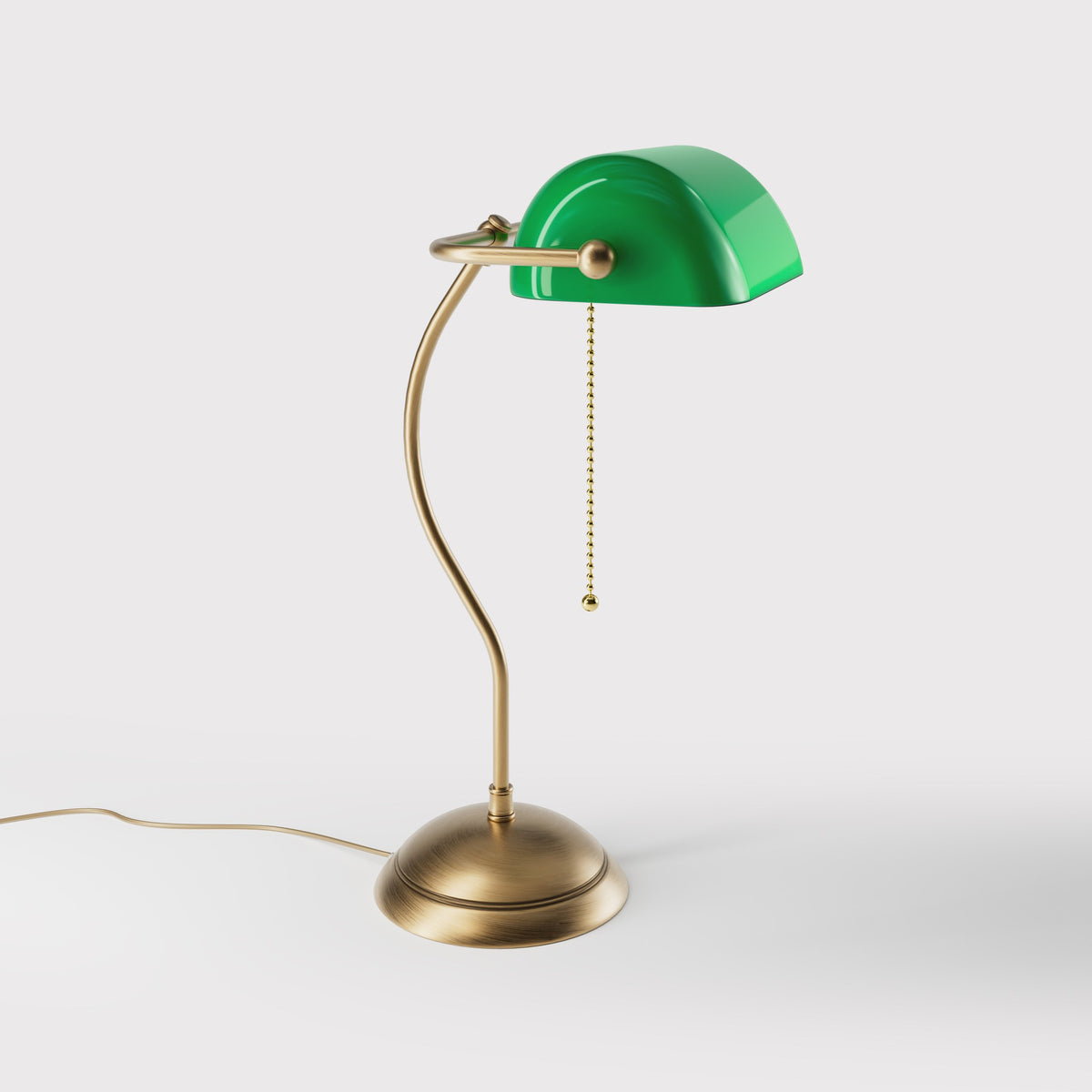 Curved Stem Banker's Lamp with Green Glass Shade - OBS Bronze Satin Brass