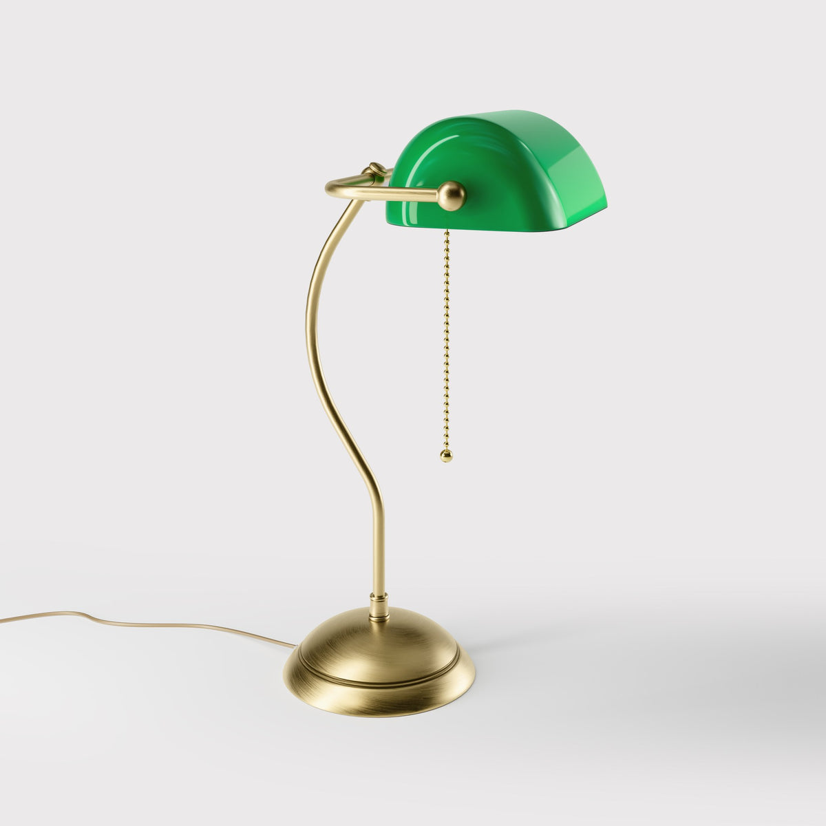 Curved Stem Banker's Lamp with Green Glass Shade - OBV Bronze Satin Light Brass