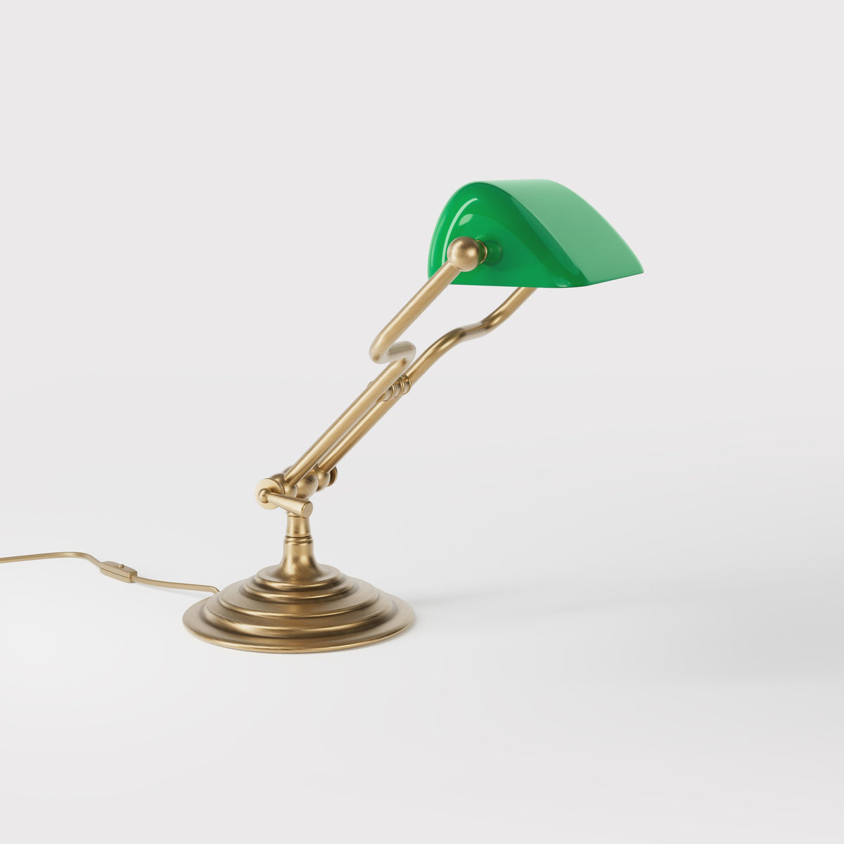 Small Adjustable Banker's Lamp Green Shade - OBS Bronze Satin Brass