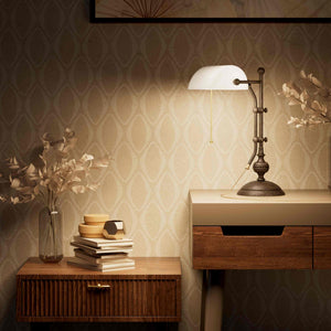 Classic banker's desk lamp with glass shade, height-adjustable arm and chain pull switch, brass structure by Ghidini 1849 - Finish: OAS Antique Brass