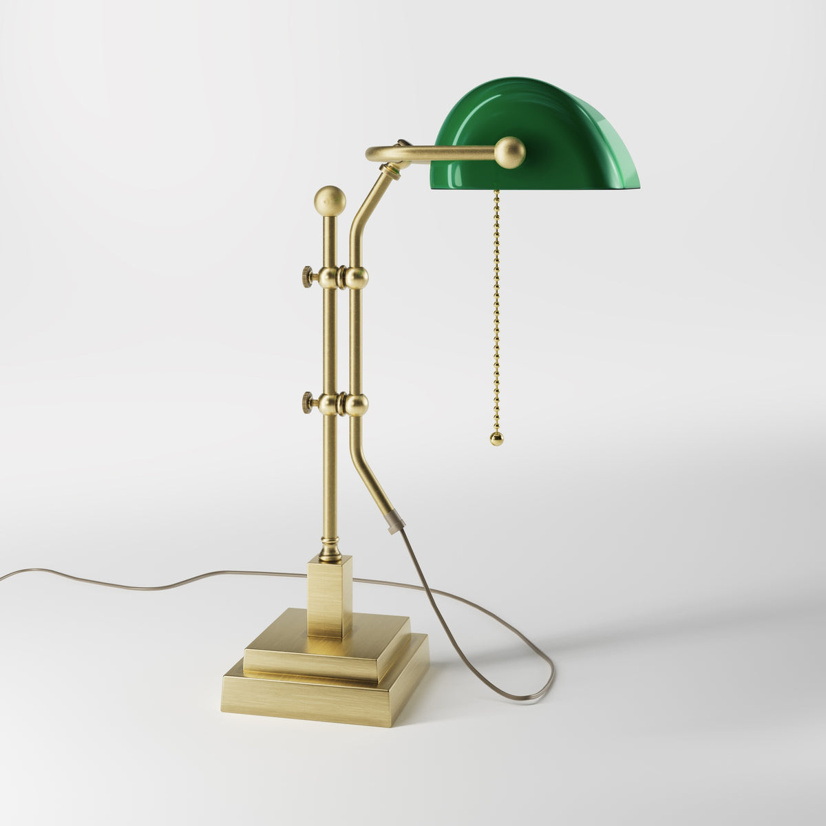 Lampe Churchill Réglable Avec Abat-Jour Vert - OBV Bronze Laiton Clair Satiné
