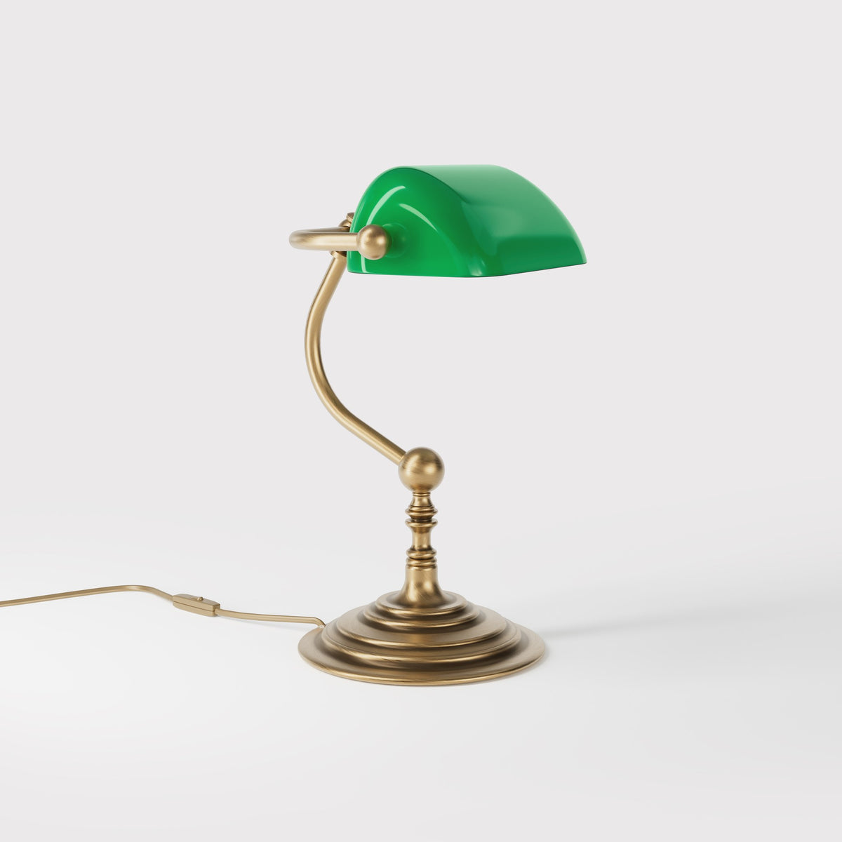 Small Green Banker's Desk Lamp Classic Style - OBS Bronze Satin Brass