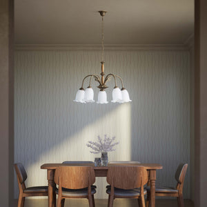 Floral brass chandelier with frosted glass shades and wooden details by Ghidini 1849 - Finish: OAS Antique Brass