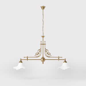 Classic brass chandelier with white satin glass shades by Ghidini 1849 - Finish: OBS Bronze Satin Brass