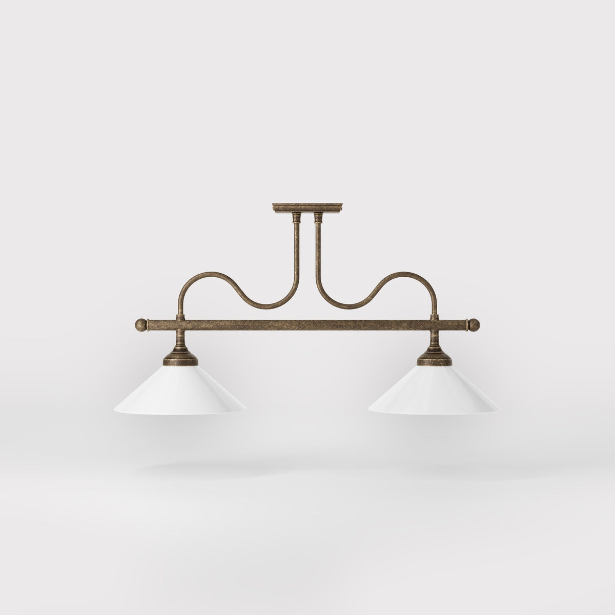 Brass ceiling lamp with conical white glass shades by Ghidini 1849 - Finish: OAS Antique Brass