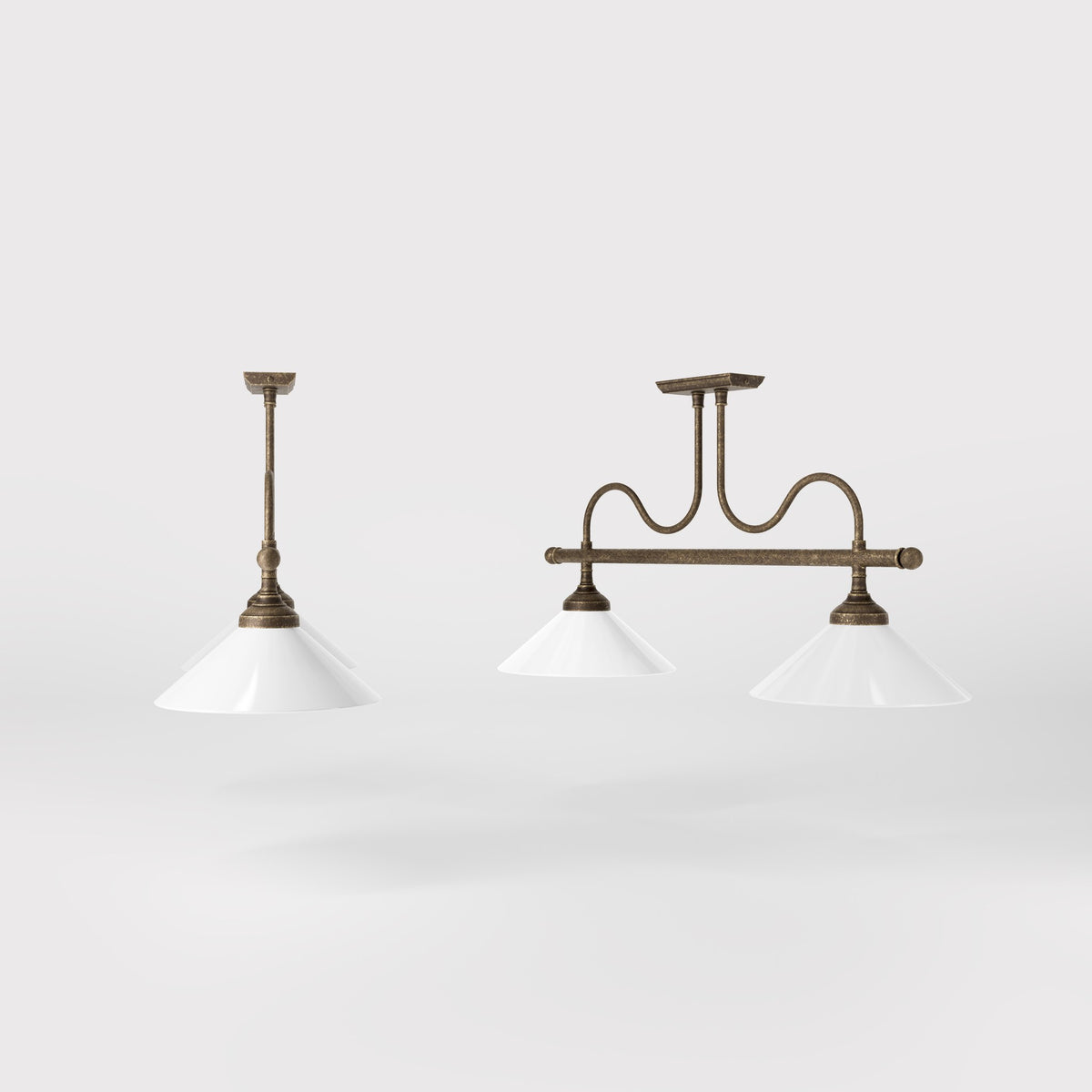 Brass ceiling lamp with conical white glass shades by Ghidini 1849 - Finish: OAS Antique Brass