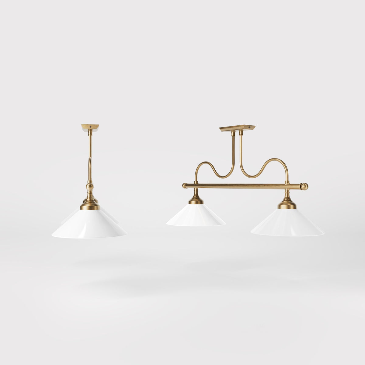 Brass ceiling lamp with conical white glass shades by Ghidini 1849 - Finish: OBS Bronze Satin Brass