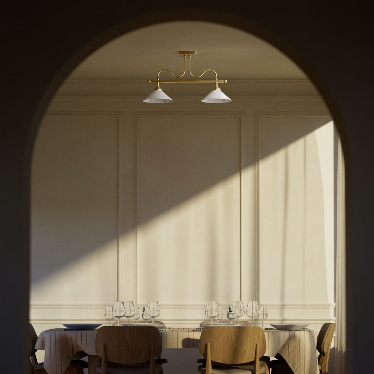Brass ceiling lamp with conical white glass shades by Ghidini 1849 - Finish: OBS Bronze Satin Brass