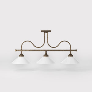 Brass ceiling lamp with three white glass shades by Ghidini 1849 - Finish: OAS Antique Brass