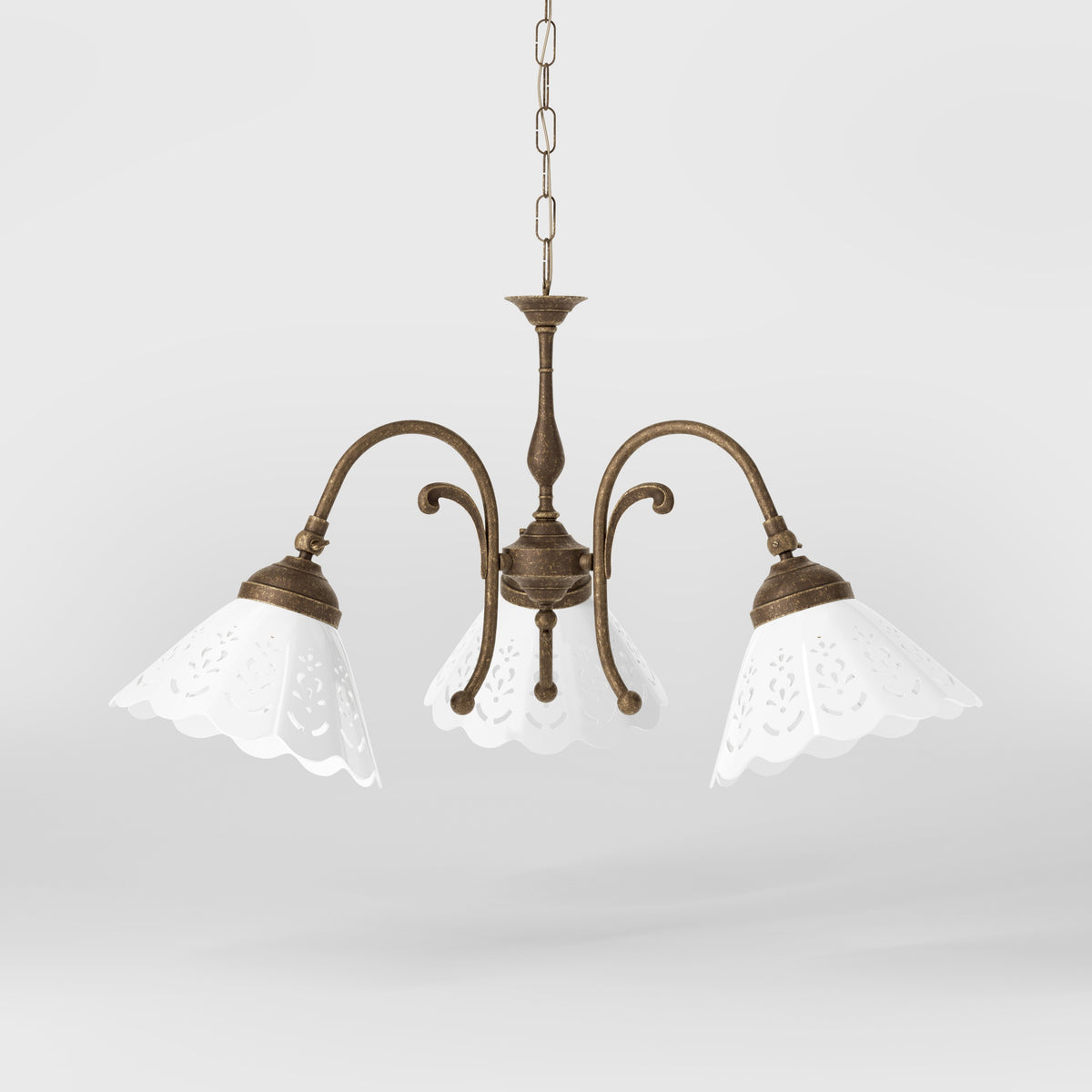 Brass Three-Light Pendant with Ceramic Shades Zefira - OAS Antique Brass