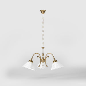Liberty style pendant lamp with three pierced ceramic shades, decorative brass arms and adjustable joints by Ghidini 1849 - Finish: OBS Bronze Satin Brass