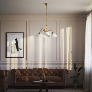 Liberty style pendant lamp with three pierced ceramic shades, decorative brass arms and adjustable joints by Ghidini 1849 - Finish: OBS Bronze Satin Brass