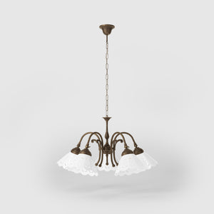 Liberty style chandelier with five pierced ceramic shades, decorative brass structure and adjustable joints by Ghidini 1849 - Finish: OAS Antique Brass