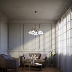 Liberty style chandelier with five pierced ceramic shades, decorative brass structure and adjustable joints by Ghidini 1849 - Finish: OAS Antique Brass