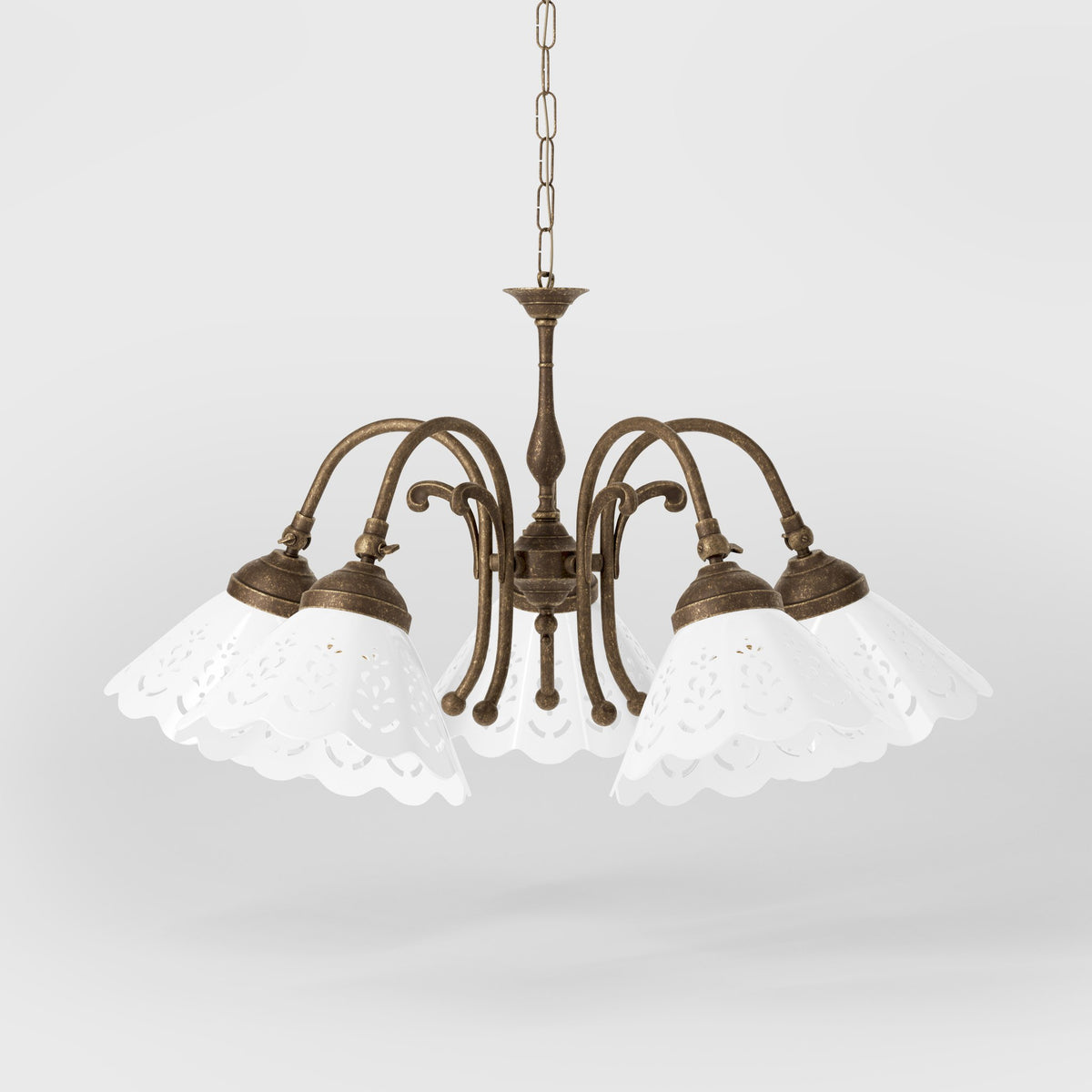 Five-Light Brass Chandelier with Ceramic Shades Zefira - OAS Antique Brass