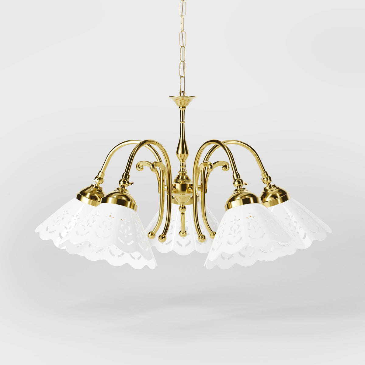 Five-Light Brass Chandelier with Ceramic Shades Zefira - OLV Polished Brass