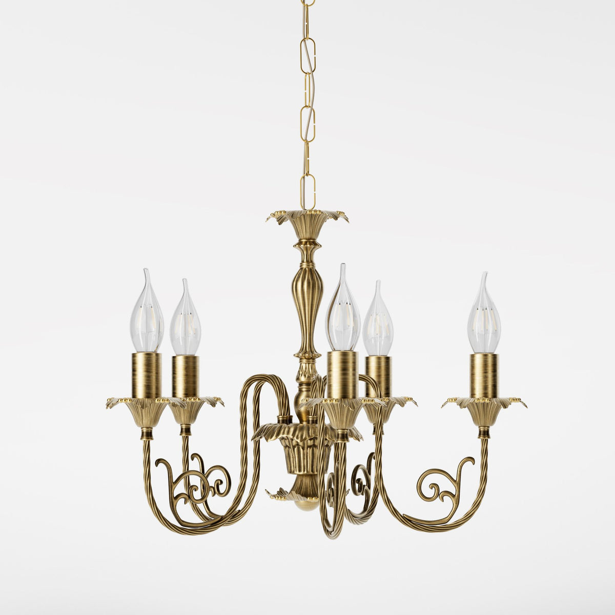 Lustre Classique En Laiton à 5 Bras Ornés - OBS Bronze Laiton Satiné