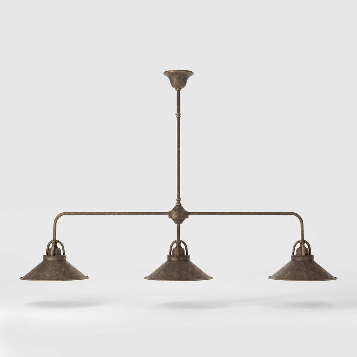 Brass Chandelier With Three Conical Shades - OAS Antique Brass