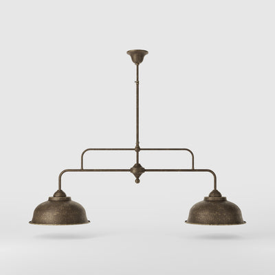 Industrial style pendant lamp in brass with two dome shades, vintage design Made in Italy from the Oslo collection by Ghidini 1849 - Finish: OAS Antique Brass