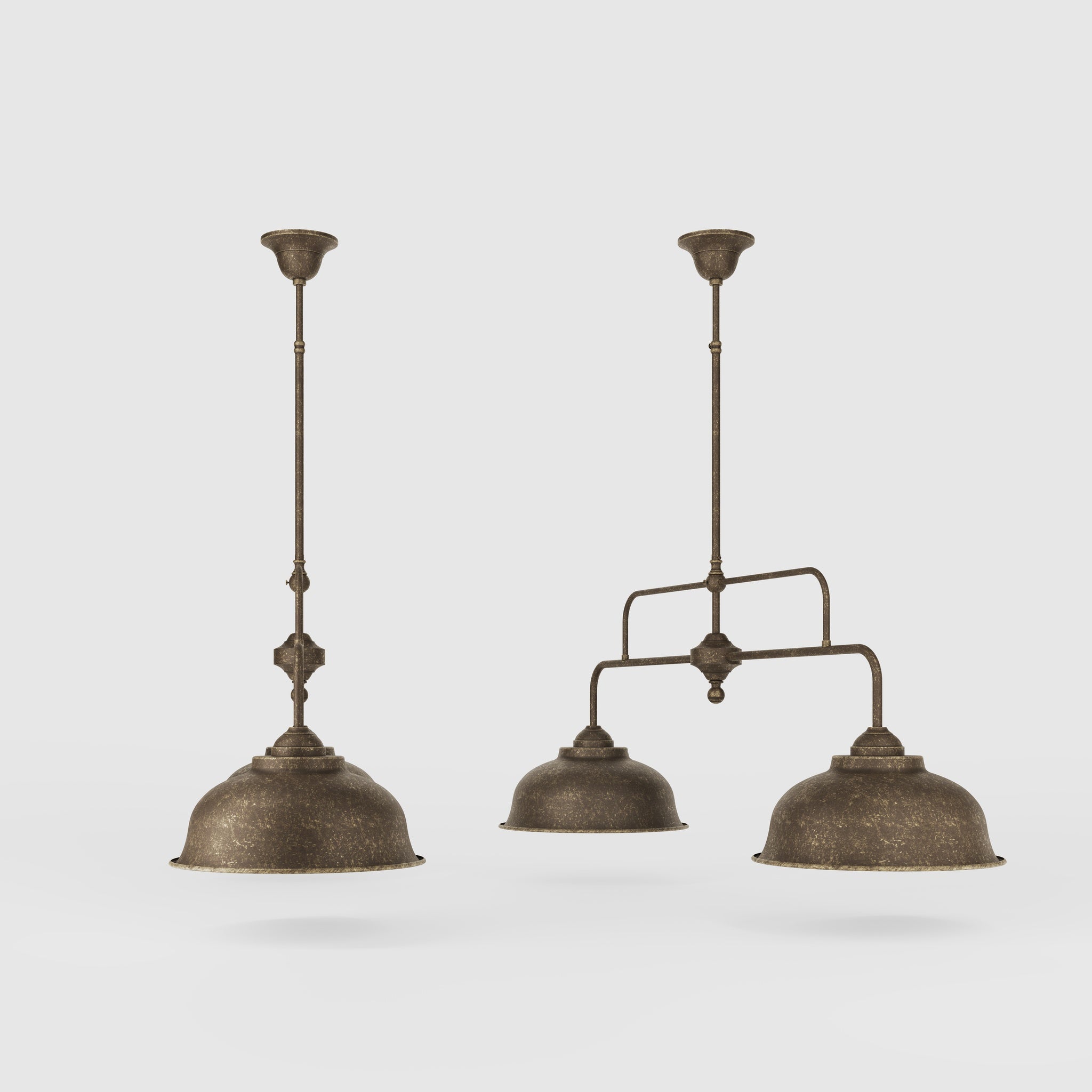 Industrial style pendant lamp in brass with two dome shades, vintage design Made in Italy from the Oslo collection by Ghidini 1849 - Finish: OAS Antique Brass